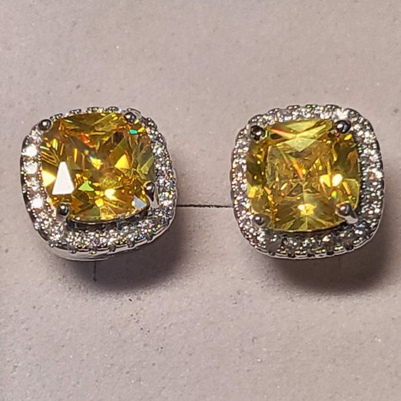 New! Yellow moissanite and zircon earrings in sterling silver, stunning! - Picture 2 of 8